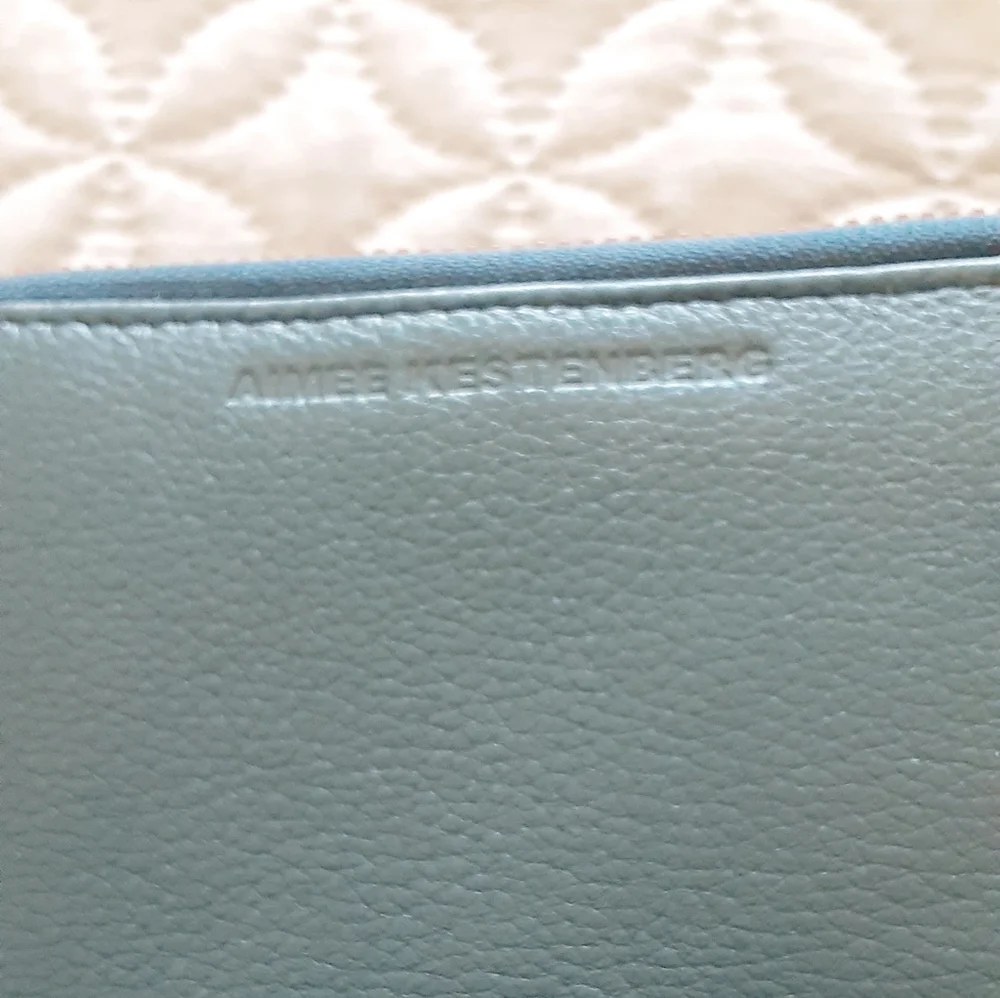 Aimee Kestenberg aqua blue leather zip wallet